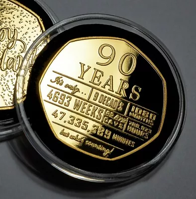 90th Birthday 24ct Gold Commemorative In Capsule. 90 Years. Gift/Present/Grandad • £8.99