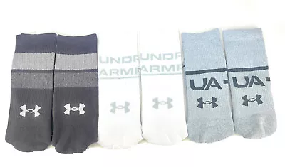 UNDER ARMOUR UA Phenom Training Socks 3 Pairs Lt Gray Plum White Large Mens 8-12 • $26.99