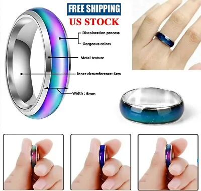 Stainless Steel Temperature Color Changing Wedding Band Mood  Ring Gift Unisex • $4.72