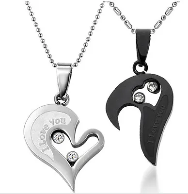 Fashion Couple Pendant Necklace His And Hers Stainless Steel I Love You Heart US • $7.89