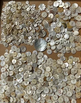 Huge Lot Of 2 1/2 Pounds White/Ivory Vintage Mother Of Pearl MOP Buttons Nice! • $2.24