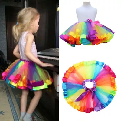 Kids Girls Baby Tutu Skirt Rainbow Fancy Skirts Tulle Dress Up Party 2 To 8 Year • £4.98