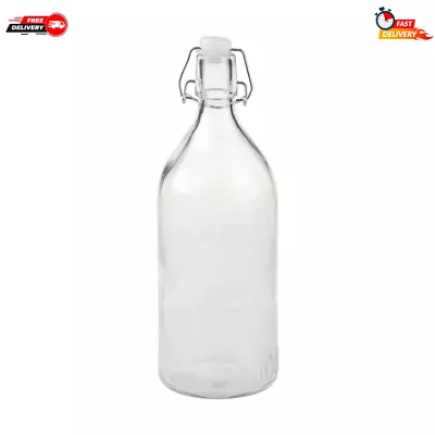 1L 1000ML Round Glass Water Bottle Clip Top Bottle Flip Top Glass Storage Bottle • $2.72
