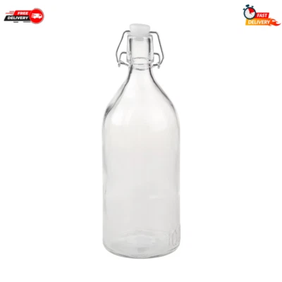 1L 1000ML Round Glass Water Bottle Clip Top Bottle Flip Top Glass Storage Bottle • $2.72