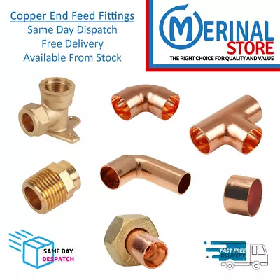 Copper Pipe Fittings End Feed Connectors Solder Plumbing 10mm-15mm-22mm-28mm • £2.84