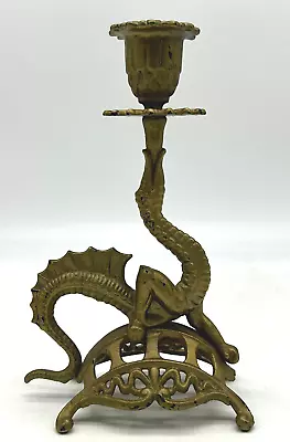 Antique Iron Mystical Creature Drago Candle Holder Candelabra Serpent RARE  • $54