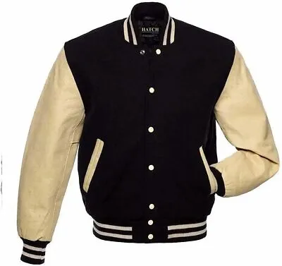 Men’s Varsity Jacket Wool Body Genuine Leather Arms Letterman American Style Jak • $125