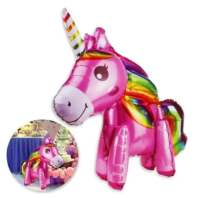 3D Unicorn Standing Full Body Foil Birthday Party Balloon Pink & Rainbow • £2.49