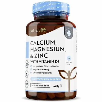 Calcium Magnesium Zinc & Vitamin D3 - 365 Pills - Bone Osteo Complex Supplement • £17.99