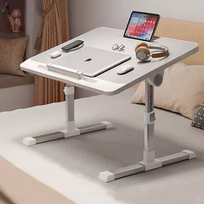 Adjustable Folding Laptop Table Bed Tray Sofa Lap Desk Stand Socket Heavy Duty • £21.94