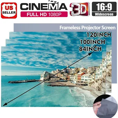 80/100/120inch Portable Projector Screen HD 16:9 Frameless Video Projection Y1U2 • $15.96