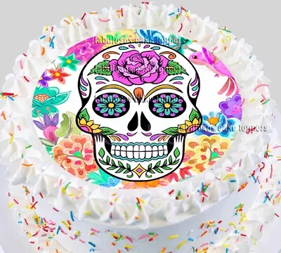 Skull Cake Topper Edible Icing - Wafer Paper  Mexican  Frieda 7.5 Inch • £6