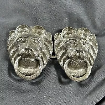 Vintage 1975 Mimi Di N Silver Tone Belt Buckle Lion Head Door Knocker • $29.99