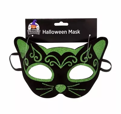 Masquerade Mask Venetian/Party/Mardi Gras/Halloween Costume Cat/Black/Green NEW • $14.50