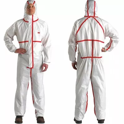 25 Pack 3M 4565-BLK-XL Hooded Disposable Protective Coverall White/Red Size XL • $50