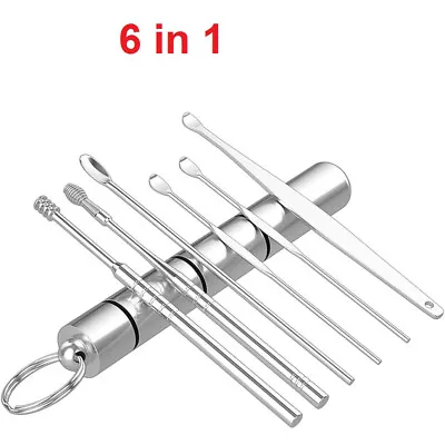 6Pcs Reusable Ear Wax Removal Kit Stainless Steel Ear Curette Cleaner Tools • £2.95
