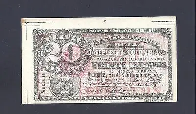 Colombia  Banknotes $0.20 Banco Nacional 1900 • $80