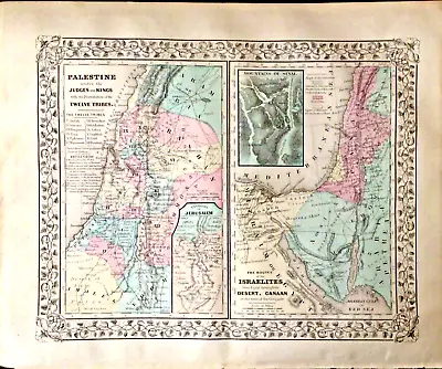 1885 Rare Antique Mitchell Atlas Map Of Biblical Israel-palestine  15  X 12  • $40