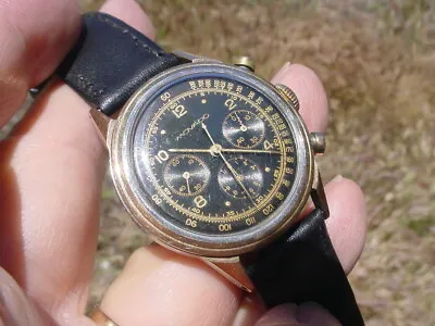 RARE Vintage Movado Chronograph 19039 Cal. M95 14KY/SS Black GILT Dial • $8200