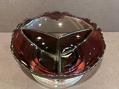 Farber Brothers Chrome & Cambridge Amethyst Glass 3-Part Dish Bowl 1950's • $13.95