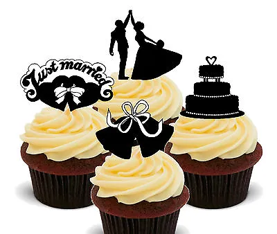 Just Married Wedding Edible Cupcake Toppers Standup Fairy Cake Bun Decorations • $3.72