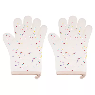 2pcs Silicone Oven Mitts Heat Resistant Rubber Oven Gloves Candy White • $15.91