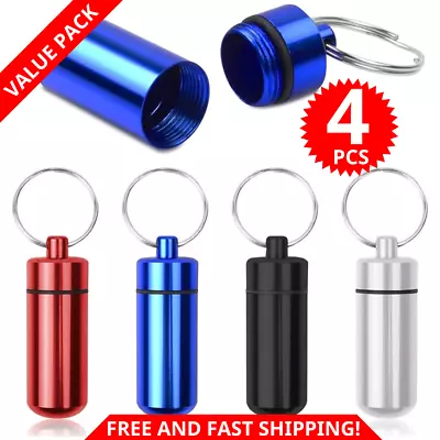 4 Packs Waterproof Metal Pill Fob Container Nitro Bottle Holder Keychain • $9.49