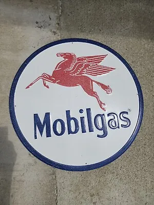 VINTAGE Mobilgas Cast Iron Wall Sign Plaque Decor Horse Oil Gas Man Cave • $49.95