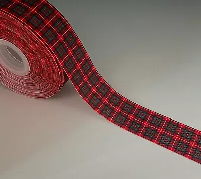 Red Tartan Christmas Single Sided Quality Printed Grosgrain Ribbon 1/1.5 Inch • £1.50