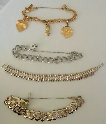 Vtg Lot Of 4 Signed MONET Bracelets ~ 1 Charm Bracelet ~ 3 Silver Link Bracelets • $30