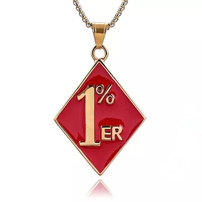 Mens Stainless Steel 1% Er One Percent Outlaw Motorcycle Biker Pendant Necklace • £18.38