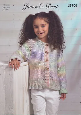 James Brett Childrens Chunky Knitting Pattern Girls Bell Border Cardigan JB700 • £4.99