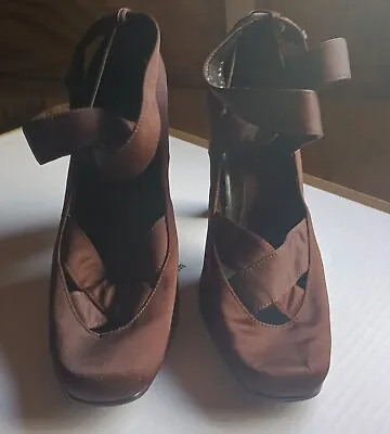 COLIN STUART Women's Brown High Heel  Close Toe Ankle Strap Dress Shoe Sz .8 • $4.95