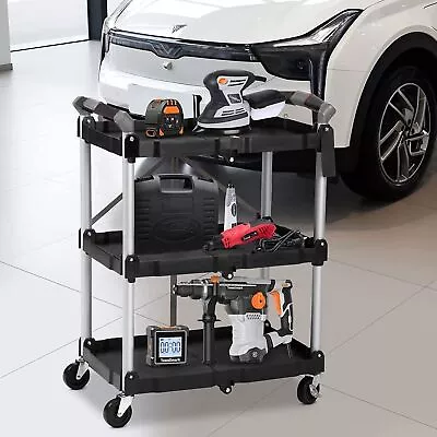 Collapsible Folding Service Shop Utility Cart 3-Shelf 50lbs Capacity Organizer • $97.75