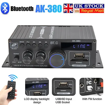 Mini Bluetooth 5.0 Digital Power Amplifier USB Music Player FM Stereo Audio Amp • £18.89