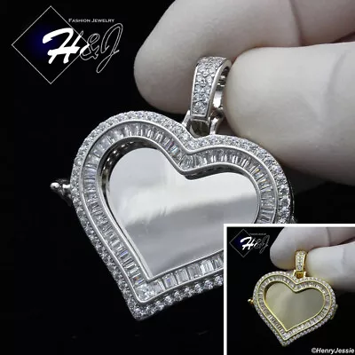 925 Sterling Silver Icy Cz Gold Plated/silver Heart Photo Locket Pendant*sp316 • $69.99