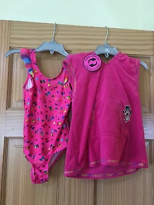 NWT Disney Minnie Mouse Deluxe Swimsuit Cover Up 2 Pc UPF 50+ Hot Pink Girls • $19.97