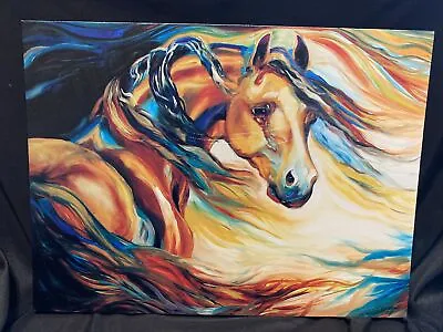 Marcia Baldwin Abstract Bold Oil Print Gel Embellishment 12x16x1.5 Horses Tags • $60