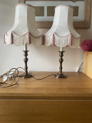 £59.99 • Buy Pair Of Vintage Brass Candlestick  Table Lamps With Shades From Nevitt Lighting