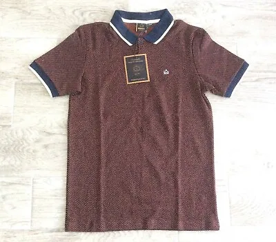 Mens Merc London Polkadot Thick Soft Cotton Polo Shirt Rust Size Xs • £25