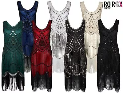 1920's Dress Flapper Great Gatsby Costume Cocktail Party Sequin Fringe AU • $37.04