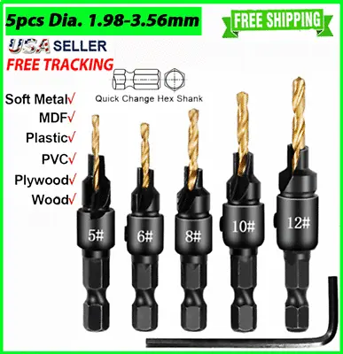 6Pcs COUNTERSINK Drill Bit Set 1/4'' Hex Shank HSS Woodworking Pilot Screw Holes • $6.69