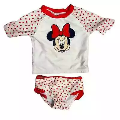 Disney Baby Red And White Polka Dot Minnie Mouse Rash Guard Swimsuit 6-9 Months • $18