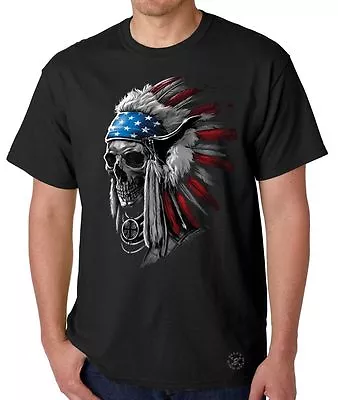 Patriotic Chief Skull T-SHIRT ~ Native American Tee ~ Indian Headdress • $15.99