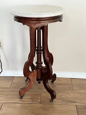 Antique Oval Walnut Marble Top Parlor Table  • $320
