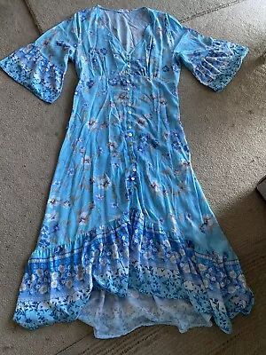 Salty Bright Womens Boho Floral Blue Maxi Dress 12 L • $14