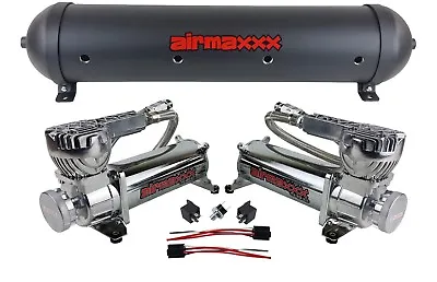 Airmaxxx Black 5 Gallon Aluminum Air Tank & Dual Air Compressors 580 Chrome • $469.88