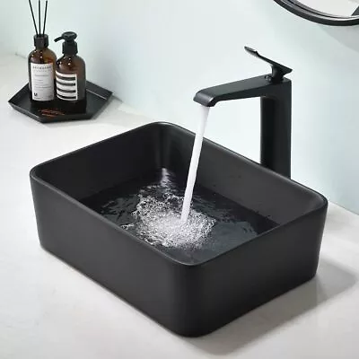 Bathroom Vanity Wash Basin Sink Black Counter Top Rectangle Ceramic Wash 500mm • £42.99