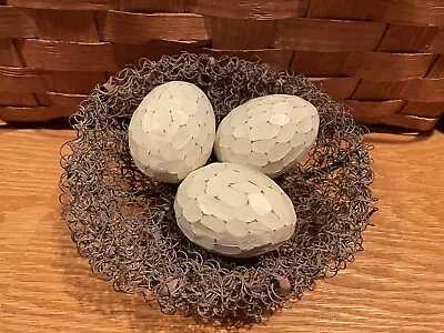 Rusty Metal Wire Easter Bird Nest 3 Eggs 7.5” Spring Decor P. Caldwell Farmhouse • $18