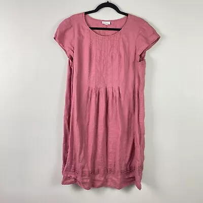 J.Jill Love Linen Dress Dusty Rose Pintuck Shift Short Sleeve Size Large • $24.95